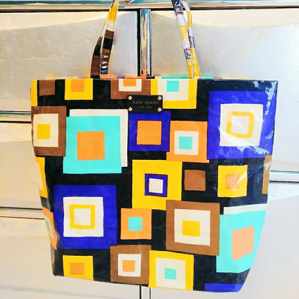 Kate Spade patent geometric large tote bag purse